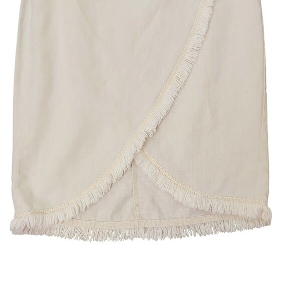 Reformation Wrap Skirt Womens Small Beige Linen Blend Fringed Retro Beach - Picture 3 of 11
